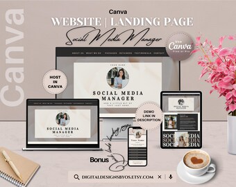 Social Media Website Canva Template | Bearbeitbares Landing Page Design für Ersteller & Agenzien | SMM Portfolio und Kunden-Buchungsseite