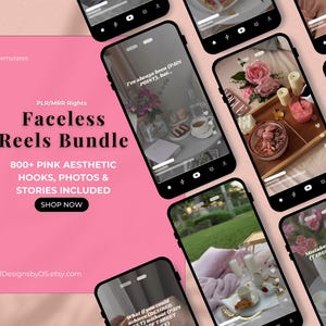 800 Plus Pink Aesthetic Faceless Reels Bundle | MRR and PLR Rights | Reels, Reels with Hooks, Instagram Photos Post & Stories Included