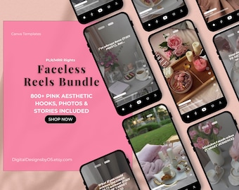 800 Plus Pink Aesthetic Faceless Reels Bundle | MRR and PLR Rights | Reels, Reels with Hooks, Instagram Photos Post & Stories Included