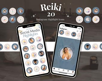 20 Reiki Instagram Highlight Icons | Aesthetic Canva Covers for Energy Healers & Wellness Coaches | Editable Story Icons for Holistic Brands