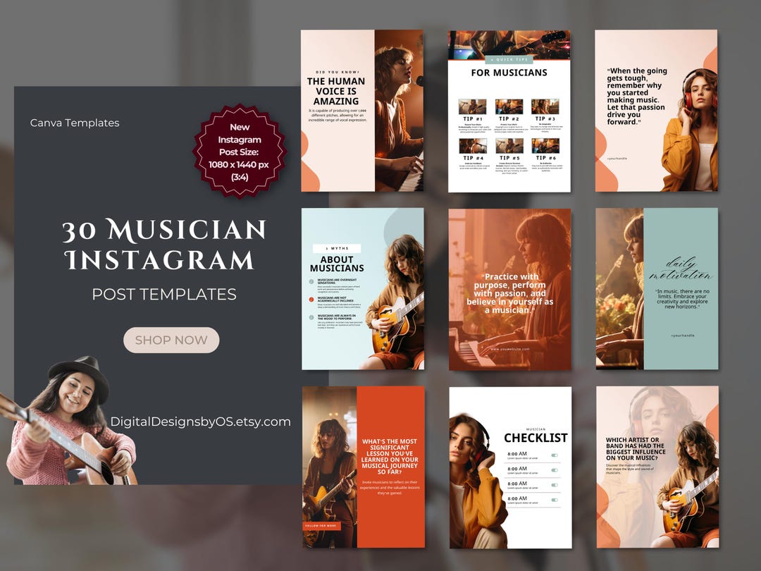 Simple Singer Posts. Design 30 Musician Instagram Post Canva Templates | Social Media Templates for ...