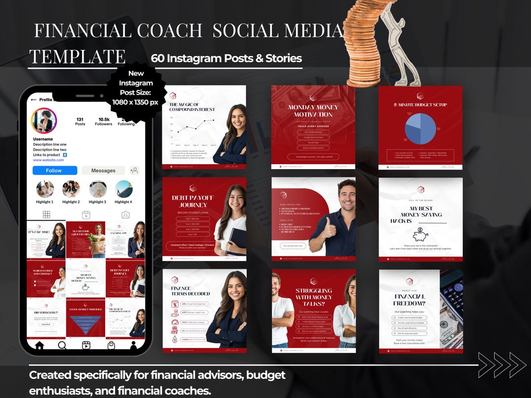 60 Financial Coach Canva Templates| 30 Instagram Posts + 30 Matching ...