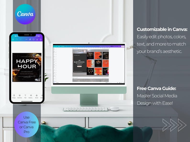 Customizable in Canva: Easily edit photos, colors, text, and more to match your brand’s aesthetic.
Free Canva Guide: Master Social Media Design with Ease!