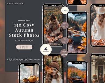 150+ Cozy Autumn AI Stock Photos | Fall Faceless Aesthetic Canva Bundle for Bloggers, Coaches & Content Creators | PLR and MRR Rights