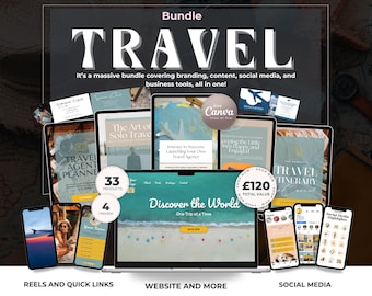 Ultimatives Reise-Business-Bundle | Canva Vorlagen für Reisebüros, Reisebüros und Blogger | 800+ Branding & Marketing Kit
