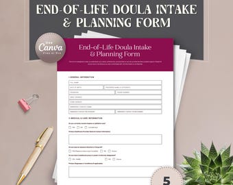 End-of-Life Doula Intake & Planning Form | Editable Canva Template | Client Information and Care Preferences | Death Doula Business Forms