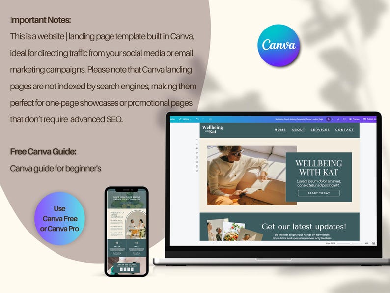 Wellbeing Coach Website Template | Canva Landing Page for Wellness ...
