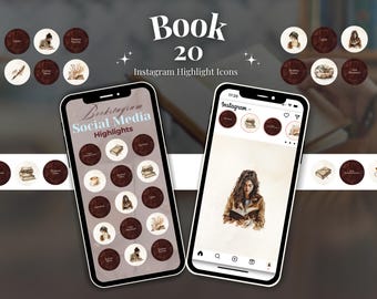 20 Bookstagram Instagram Highlight Covers | Editable Canva Templates | Book Lover IG Story Icons for Authors, Readers & Book Bloggers