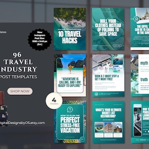 96 Reisebranche Instagram Post Canva Templates | Bearbeitbare Karussell-Posts für Reisebüros und Blogger | Tourismus Marketing Inhalt
