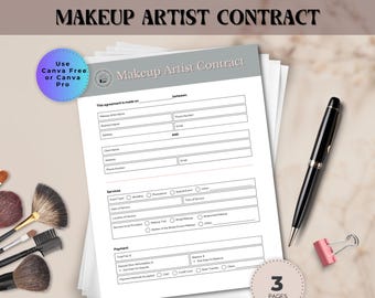 Makeup Artist Contract Template | Freelance MUA Client Service Agreement | Professional Makeup Contract | Editable Canva Legal Form