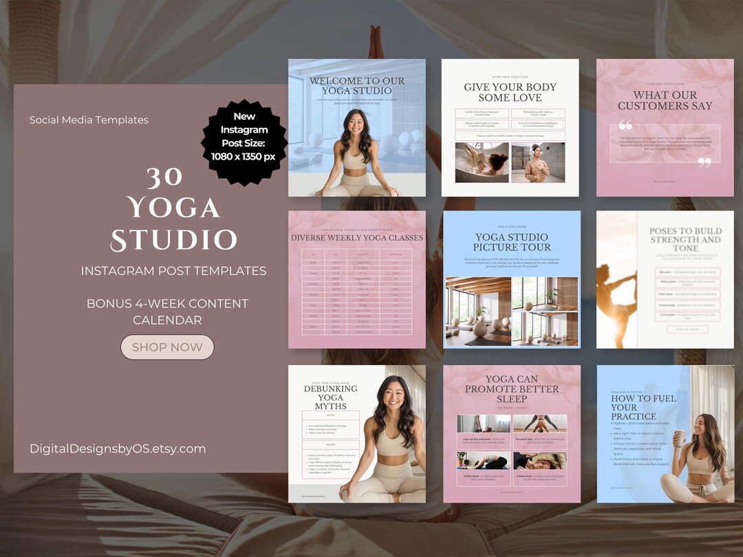 30 Yoga Studio Instagram Post Templates | Editable Canva Templates ...