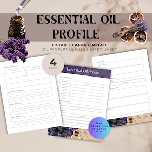 Etherische olieprofielcanvasjabloon | Logblad aromatherapie | Bewerkbare olietracker | Blending- en huidverzorgingsgids | Afdrukbare pdf-download