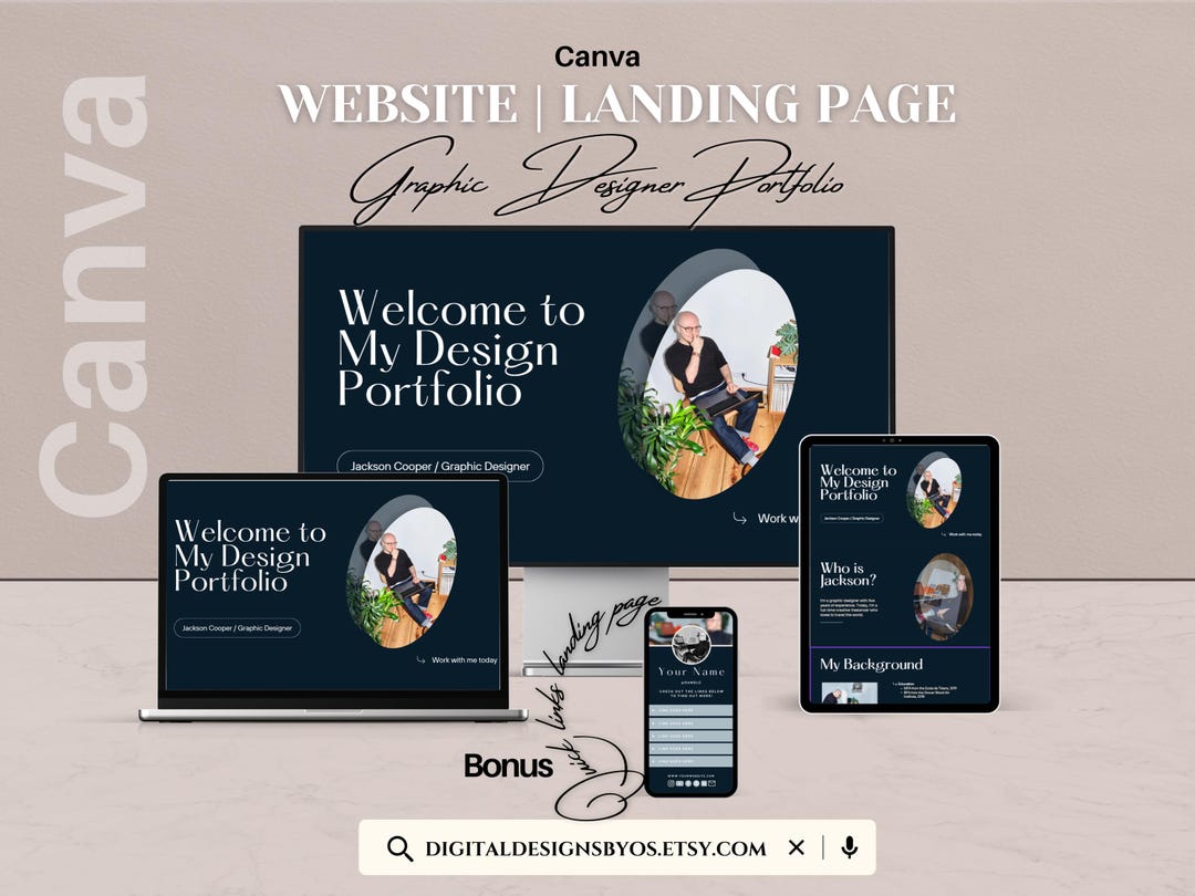 Graphic Designer Portfolio Canva Website Template | Editable Landing ...