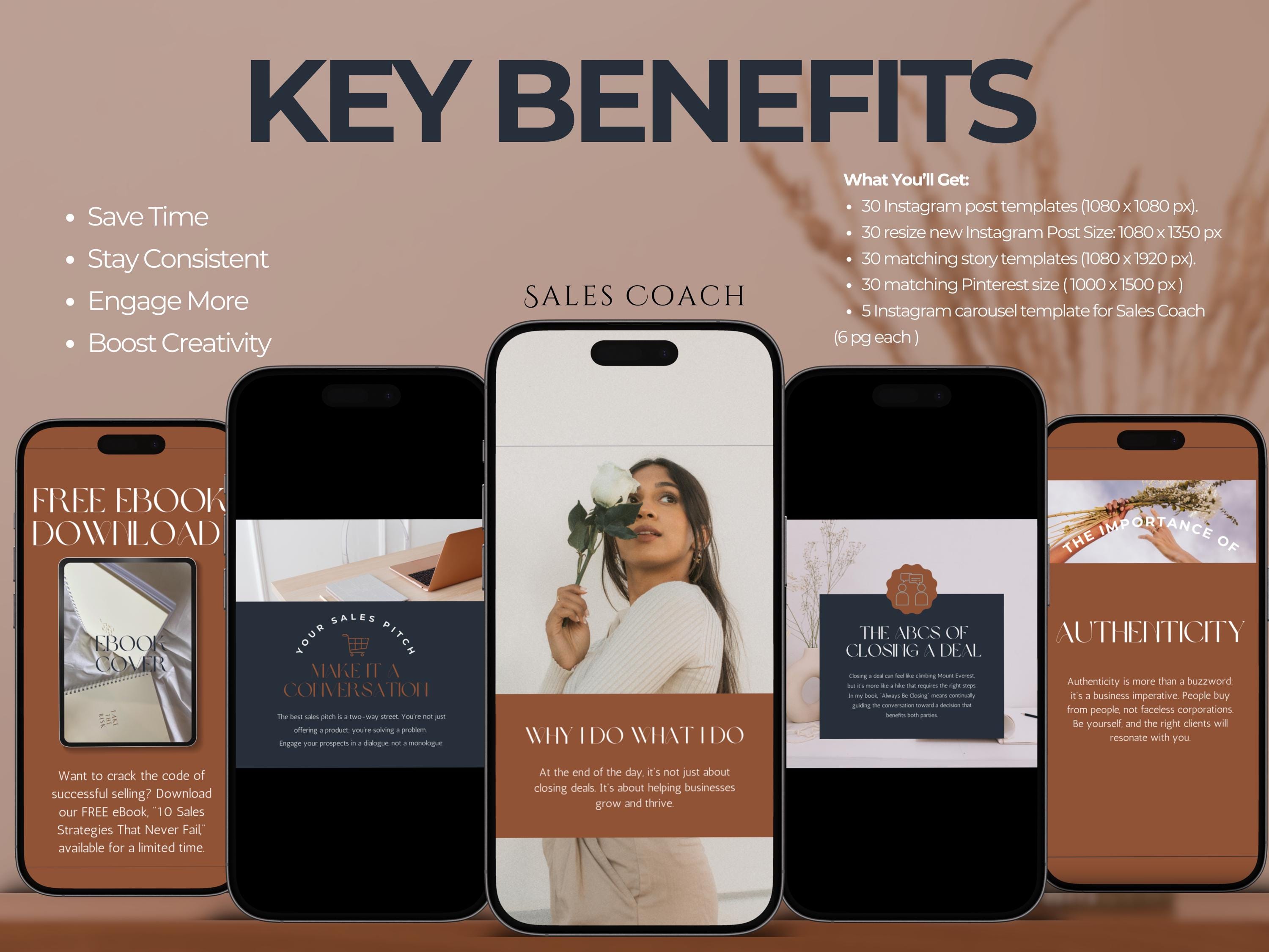90 Sales Coach Social Media Bundle | Editable Canva Templates for Sales ...
