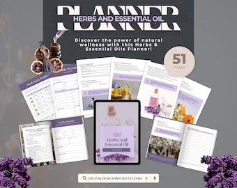 Planer Kräuter und ätherische Öle | Bearbeitbare Canva Vorlage | 51-seitige druckbare Anleitung für Kräuterkundler und Aromatherapie-Liebhaber