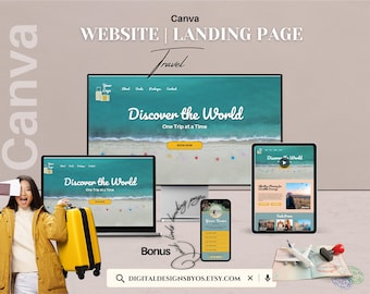 Travel Canva Website Template | Editable Landing Page | Travel Influencer, Travel Agency or anyone in the travel industry