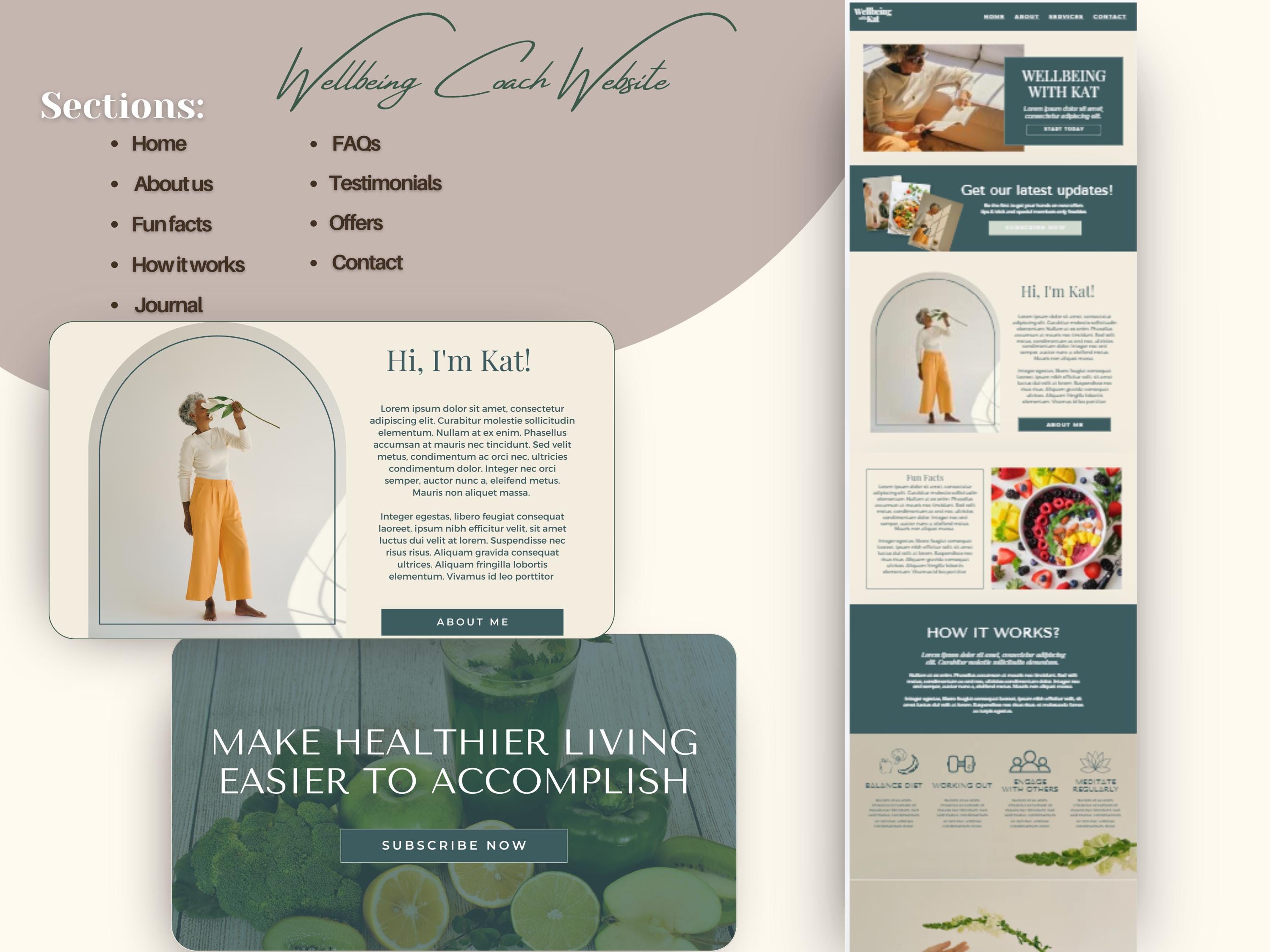 Wellbeing Coach Website Template | Canva Landing Page for Wellness ...