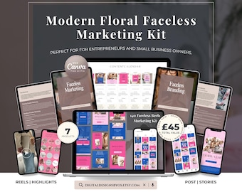 150 Modern Floral Instagram Story and Posts Bundle |Canva Templates + 350 Faceless Reels & how to Faceless Marketing, Branding Guides