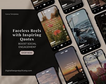 46 Faceless Reels Bearbeitbare Canva-Vorlagen | Inspirierende Zitate für Instagram, TikTok & Facebook | Bonus Faceless Reels Branding Guide