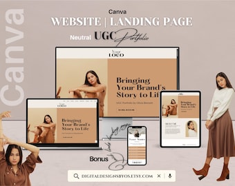 Neutral UGC Portfolio Canva Website Template | 14 Essential Pages + Bonus Quick Links | Content Creator Landing Page