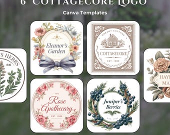 6core Cottage Logo-Vorlagen | Bearbeitbares Canva Logo Set für handgefertigte, Vintage & rustikale kleine Unternehmen