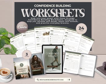 Confidence Building Worksheets | 24-Page Canva Template | Self-Esteem Workbook, Personal Growth Journal, Printable Therapy Resource PDF