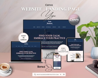 Yoga Website Template Canva | Yoga Teacher Landing Page |Editable Wellness Coach, Yoga Studio Website