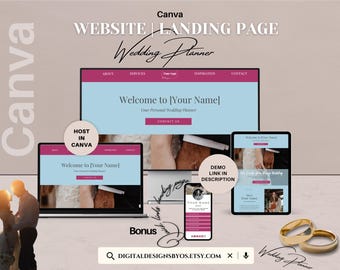 Wedding Planner Canva Website Template  | Event Planning Landing Page | Bridal Consultant Editable Website | Elegant Wedding Sales Page