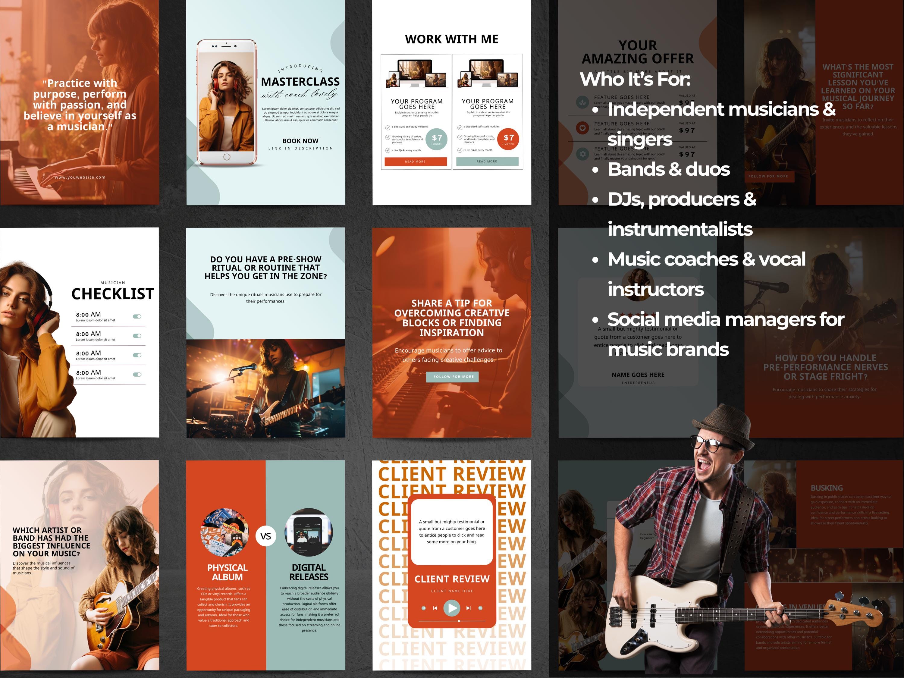 Simple Singer Posts. Design 30 Musician Instagram Post Canva Templates | Social Media Templates for ...