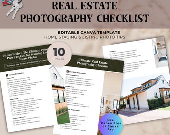 Real Estate Photography Checklist Canva Template | 10-Page Editable Prep Guide | Home Staging & Listing Photo Tips | Realtor Marketing PDF