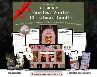 Faceless Winter Christmas Bundle: Reels,  Photos, Instagram Posts, Stories & Highlights | PLR  MRR Rights | Festive Canva Templates