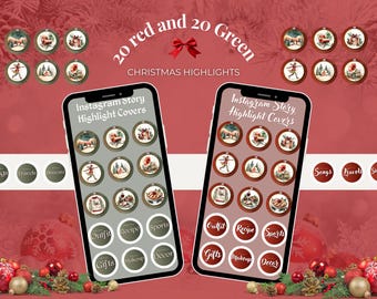 40 Christmas Instagram Highlights, Red and Green Covers, Post & Story Icons, Canva Templates + Bonus Holiday Planner