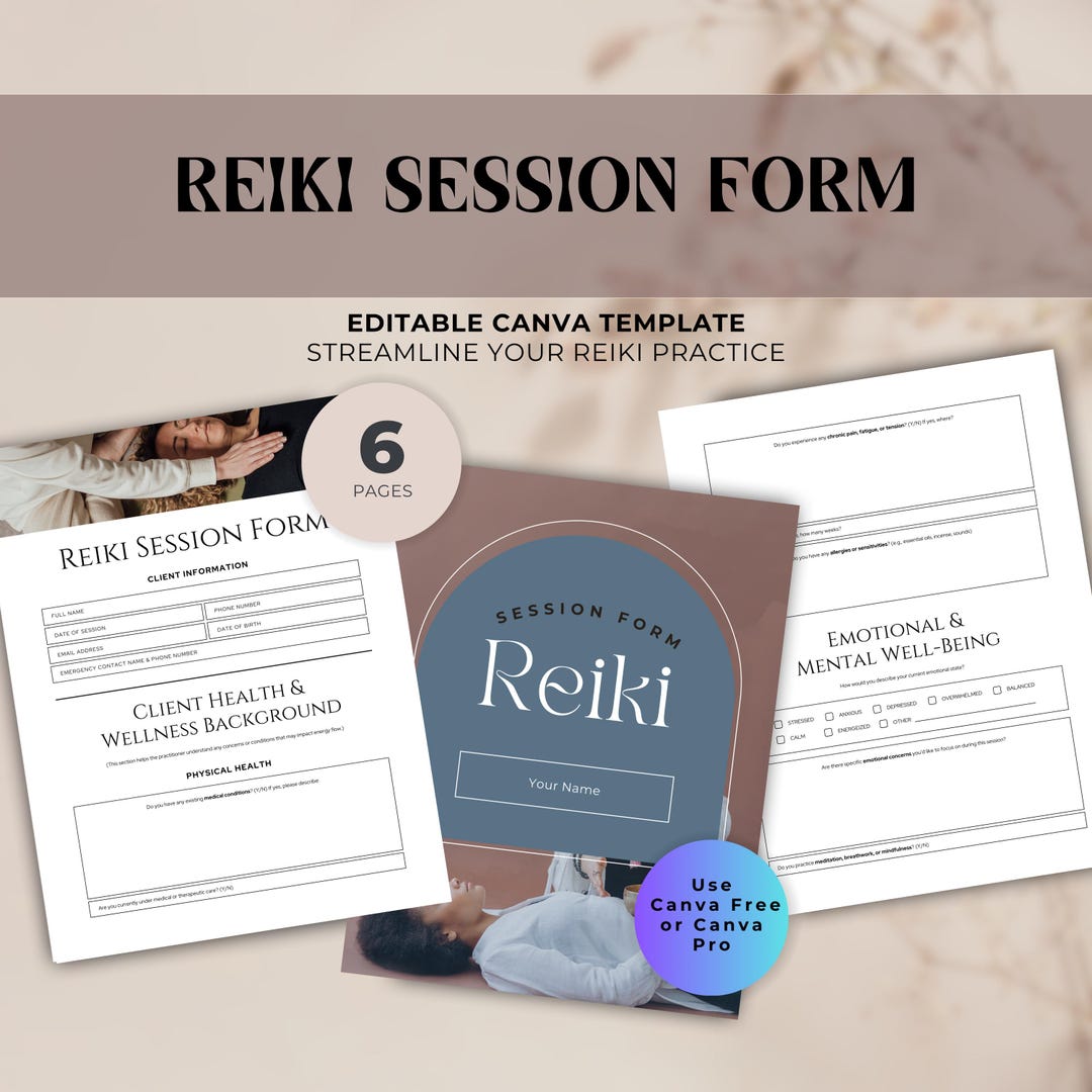Reiki Session Form Canva Template | Editable Client Intake and Consent ...