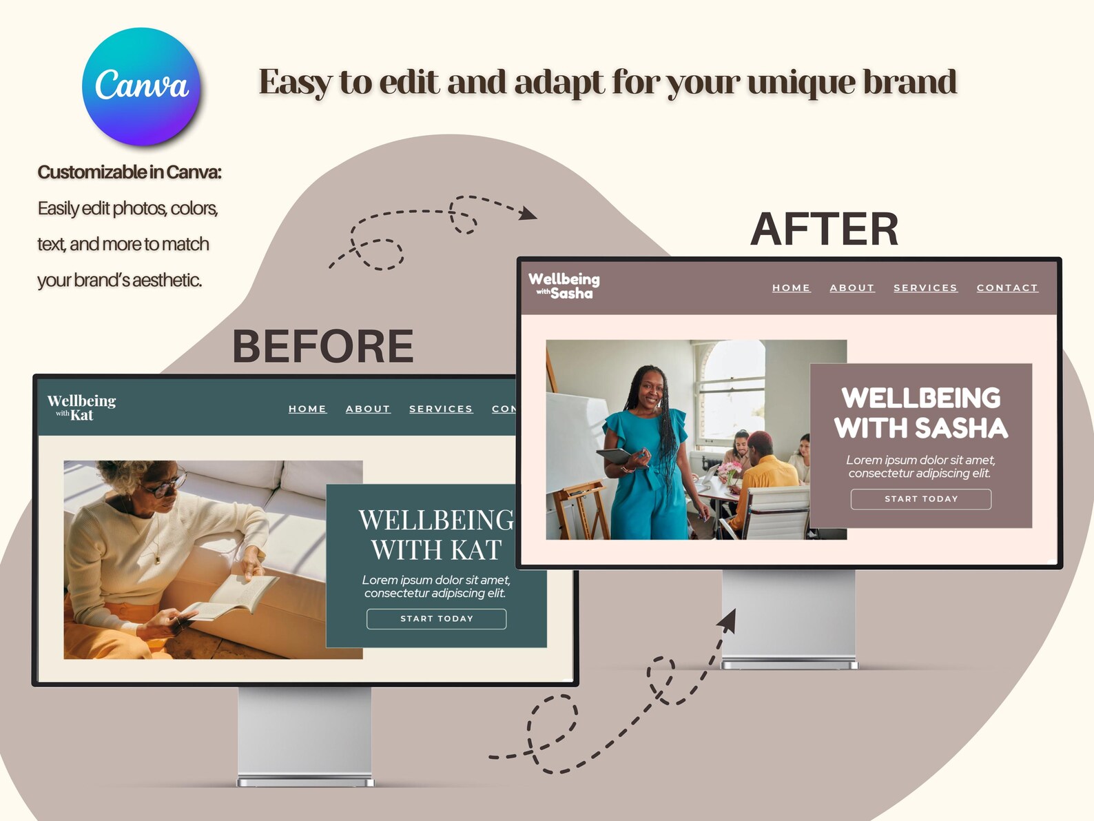 Wellbeing Coach Website Template | Canva Landing Page for Wellness ...
