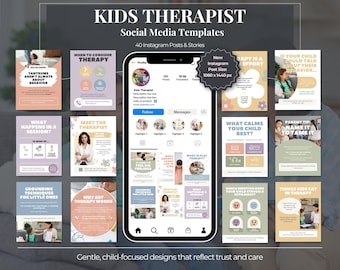Kids Therapist Social Media Templates: Child Counseling Instagram Posts (Canva Editable)