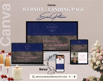 Webbplatsmall för eventplanerare i Canva | Redigerbar landningssida för eventkoordinatorer | Webbsida för festplanerare | Bröllopsplanerare