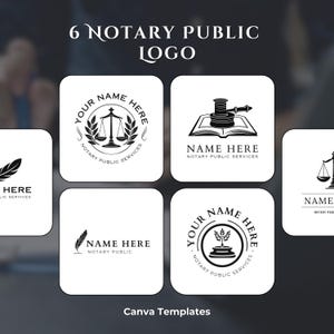 Notary Public Logo Design Templates | 6 Minimalist Canva Templates for Notaries, Lawyers, and Legal Pros | Branding Logo Design