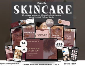 Skincare Business Bundle | Luxury Beauty & Wellness Marketing Kit | Body Care Canva Templates, Social Media Content, Planners and Guides