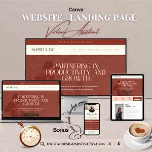 One Page Virtueller Assistent Canva Website Vorlage | Bearbeitbare Landing Page | VA Dienstleistungen | Über uns, Preise, Kundenstimmen & Kontakt