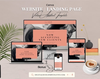 Plantilla de sitio web de asistente virtual de Canva/Página de destino de Canva/Sitio web de asistente virtual editable + Página de destino con enlaces rápidos adicionales