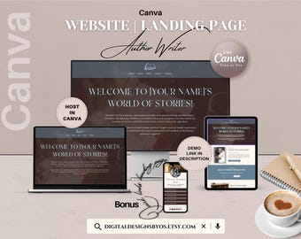 Author Website Template Canva | Editable Landing Page for Writers and Book Launch | Customizable Website for Authors, Books & Events