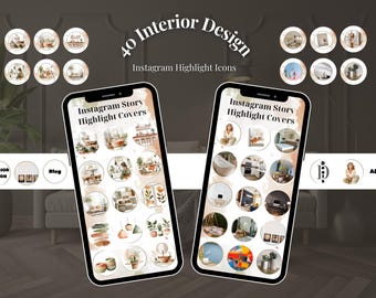 40 Interior Design Instagram Highlights, Use As Covers, Post & Story Icons | Home Decor Canva Templates | Aesthetic Social Media Highlights