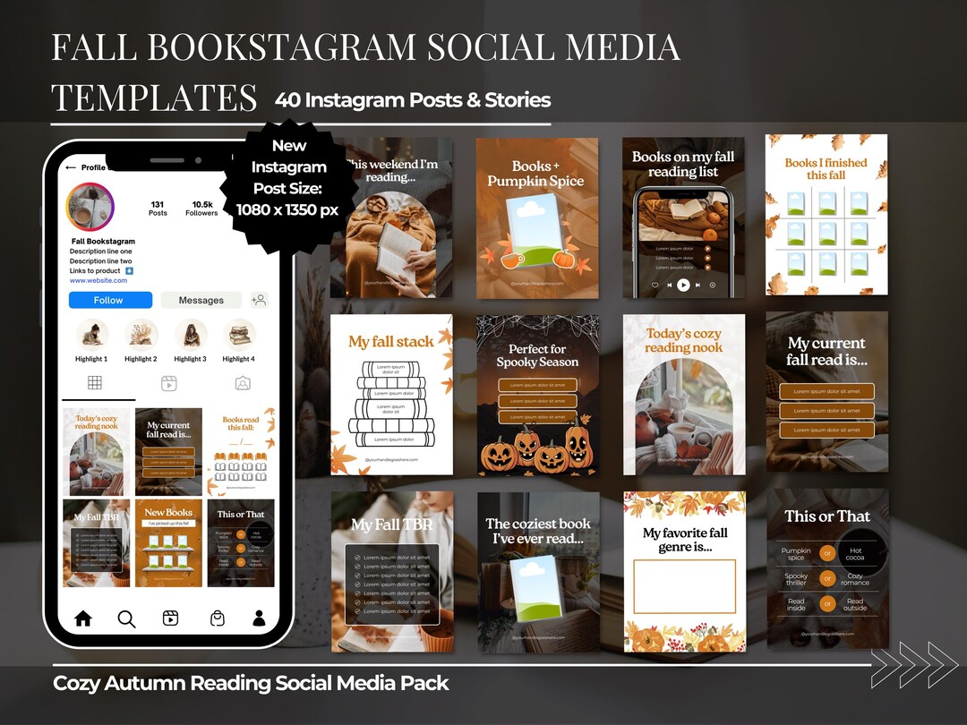 40 Fall Bookstagram Canva Templates | 20 Post and 20 Story Templates ...