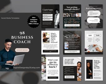 98 Business Coach Instagram Post-Vorlagen | Canva Vorlagen für Coaches, Mentoren & Online-Unternehmer | Erfolgscoaching Inhalt