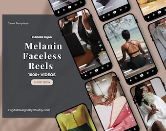 1000+ Melanin Faceless Videos Instagram Reels | Faceless Digital Marketing Videos | MRR & PLR Rights | Canva Templates