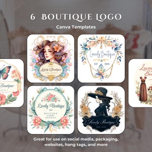 6 Boutique Logo Canva Templates | Elegant Logo Design for Fashion & Lifestyle Brands | Editable Feminine Logo Set | Small Business Branding