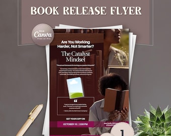 Plantilla de Canva para volante de lanzamiento de libro / Volante de lanzamiento de libro editable / Plantilla de marketing para autores / Volante de promoción de novela imprimible