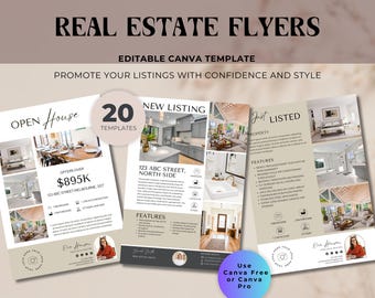 Real Estate Flyer Bundle | 20 Editable Canva Templates for Realtors | Property Listing & Open House Newsletter | Real Estate Marketing PDF