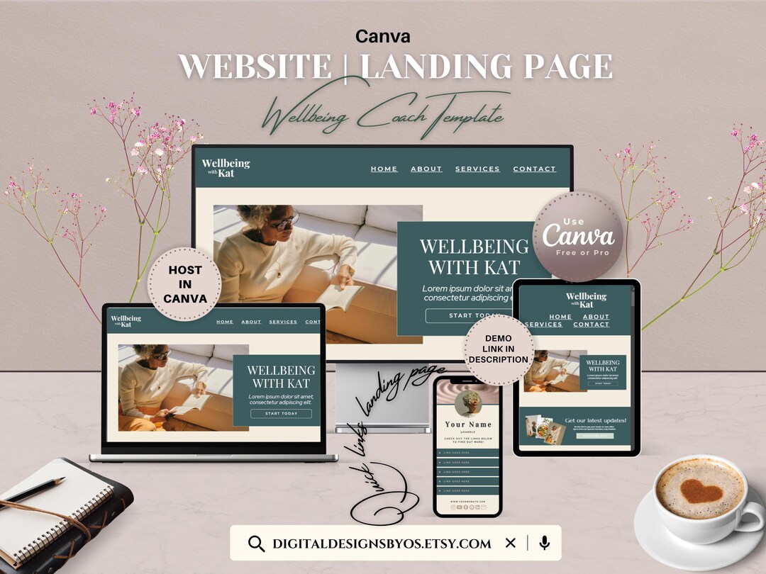 Wellbeing Coach Website Template | Canva Landing Page for Wellness ...