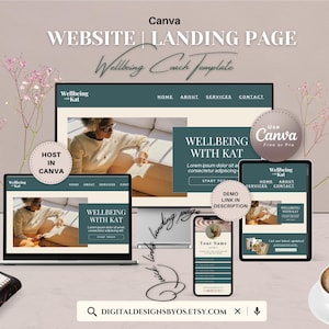 Wellbeing Coach Website Template | Canva Landing Page for Wellness ...